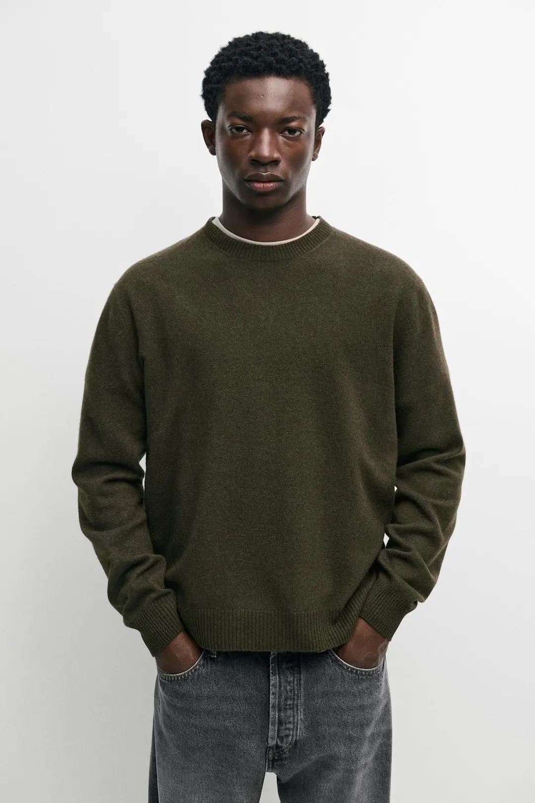 Вязаный свитер из смесовой шерсти с круглым вырезом, Massimo Dutti