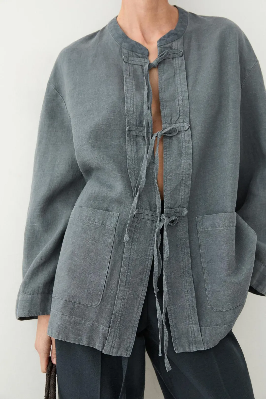 Жакет с запахом из 100% льна с завязками, Massimo Dutti