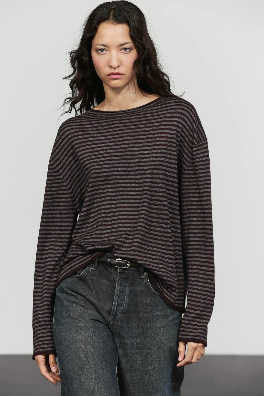 Свитер в полоску с воротником-стойкой, Massimo Dutti