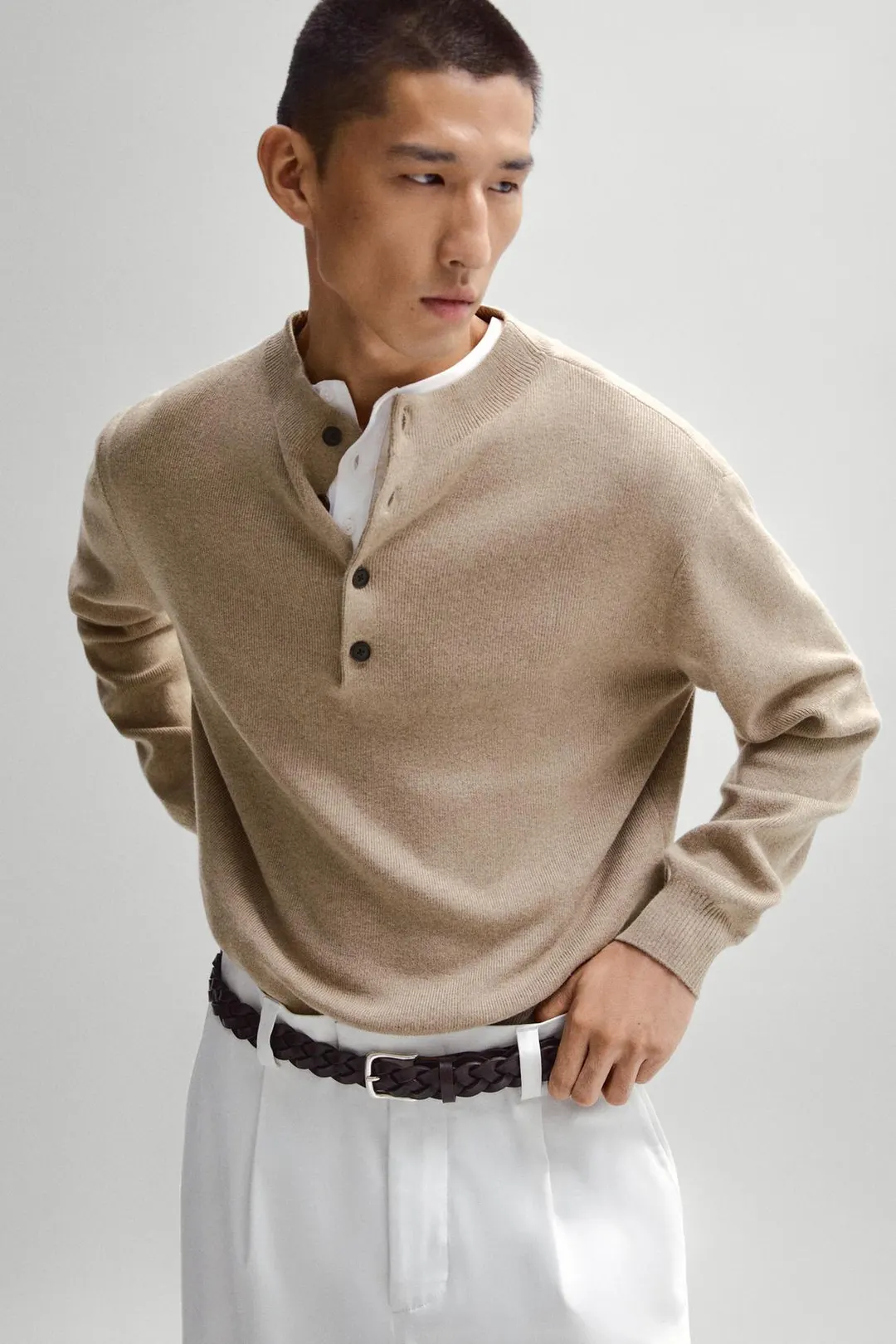 Свитер с воротником-стойкой на пуговицах, Massimo Dutti