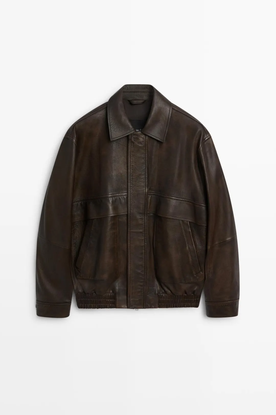 Куртка-бомбер из кожи наппа с поясом на резинке, Massimo Dutti