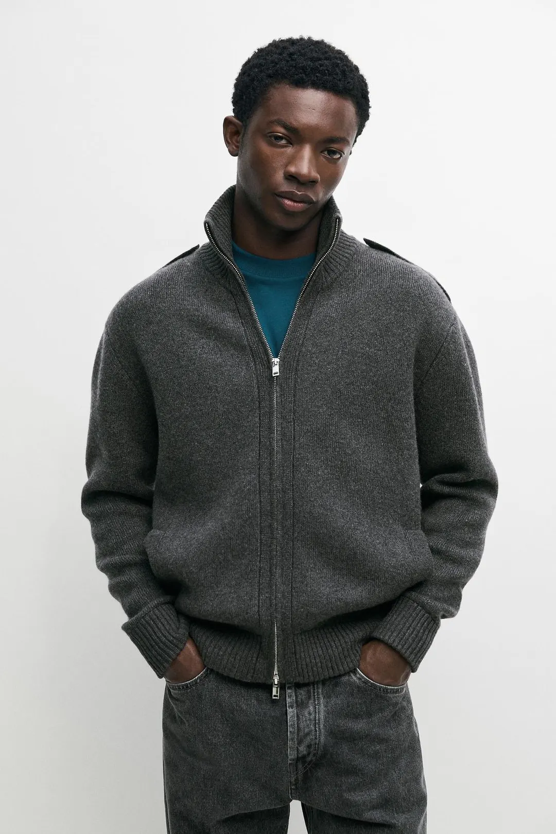 Вязаный кардиган с хлястиком на пуговице, Massimo Dutti