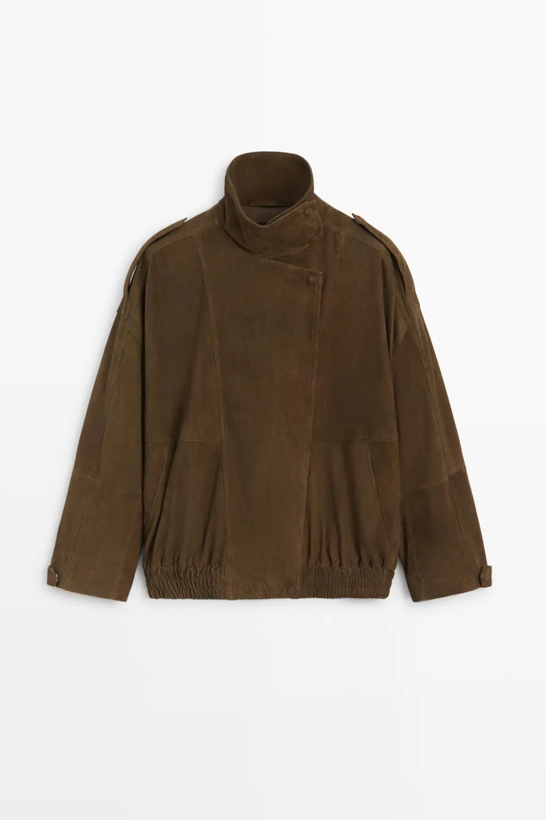 Бомбер из замши с высоким воротником, Massimo Dutti