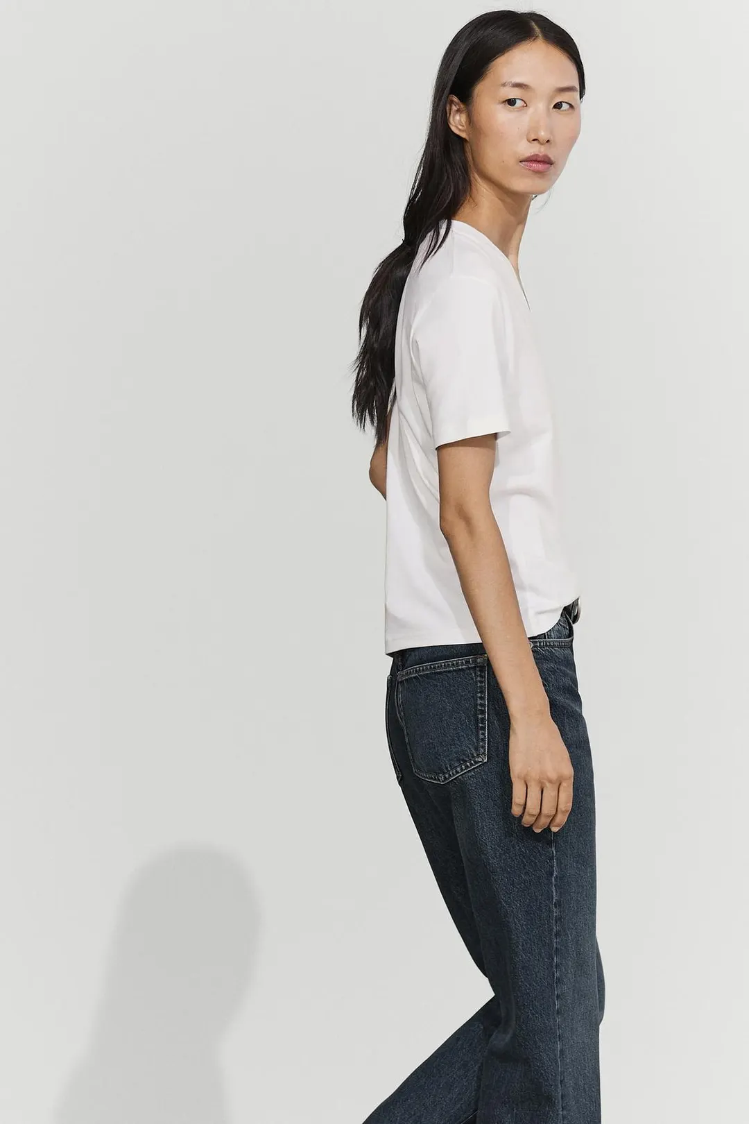 Футболка из интерлока из 100% хлопка с V-образным вырезом, Massimo Dutti