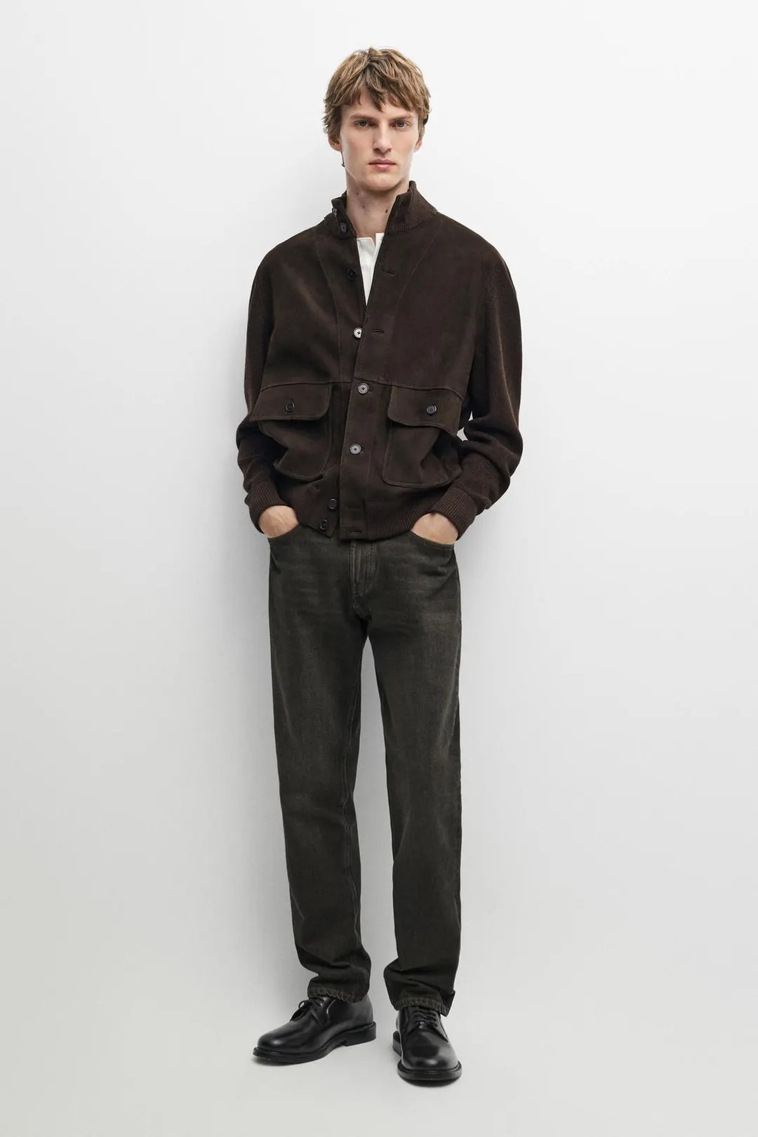 Контрастная замшевая куртка, Massimo Dutti