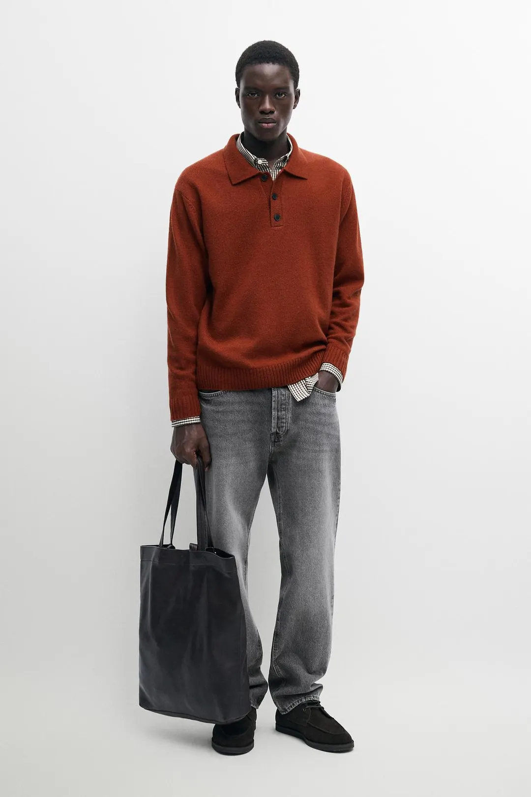 Вязаный свитер-поло на пуговицах из смесовой шерсти, Massimo Dutti
