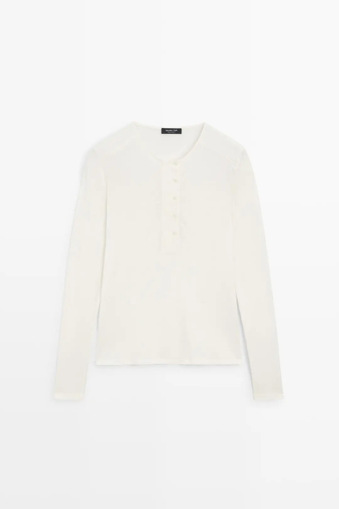 Лонгслив хенли из 100% хлопка с подплечниками, Massimo Dutti
