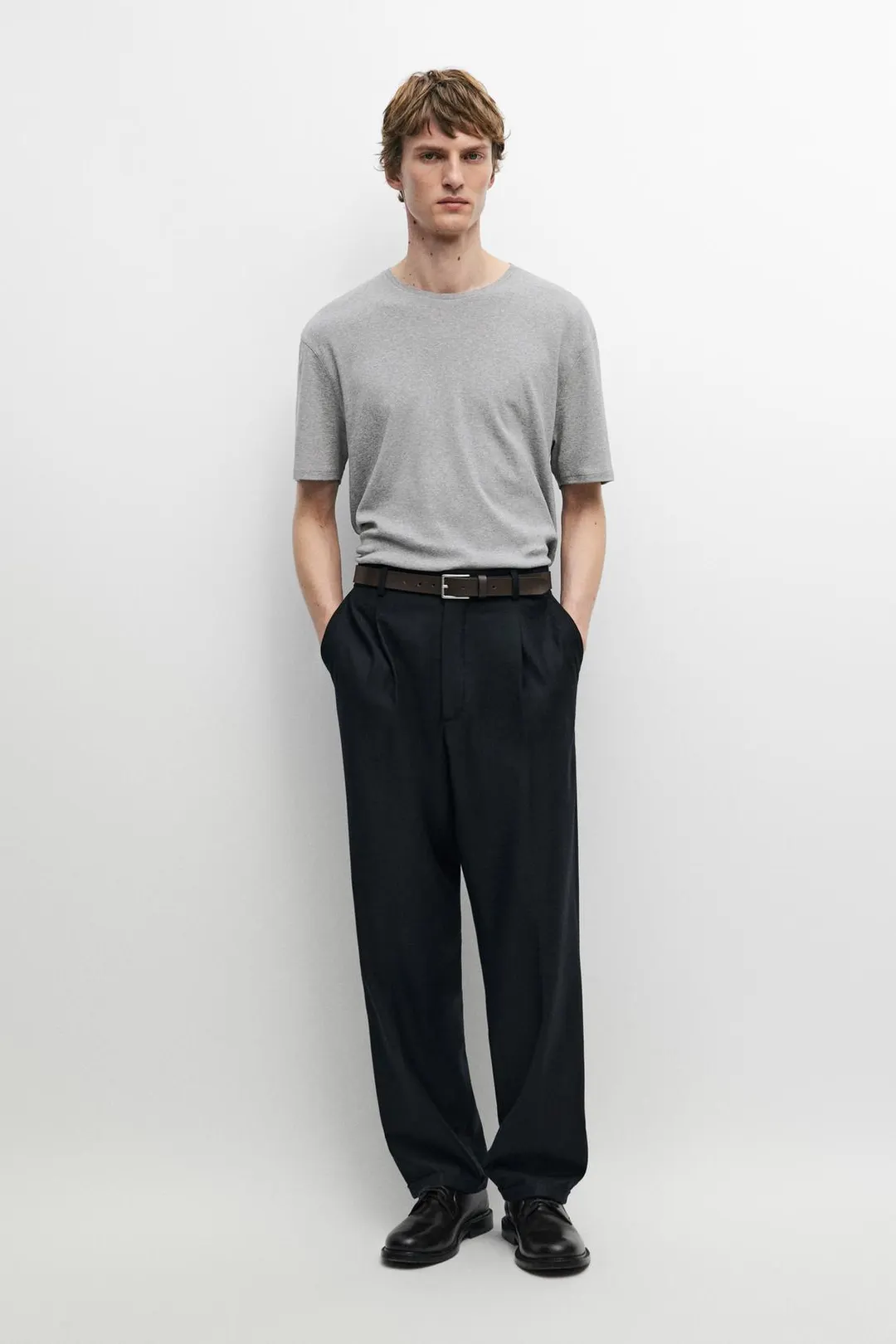 Меланжевая футболка из 100% хлопка, Massimo Dutti