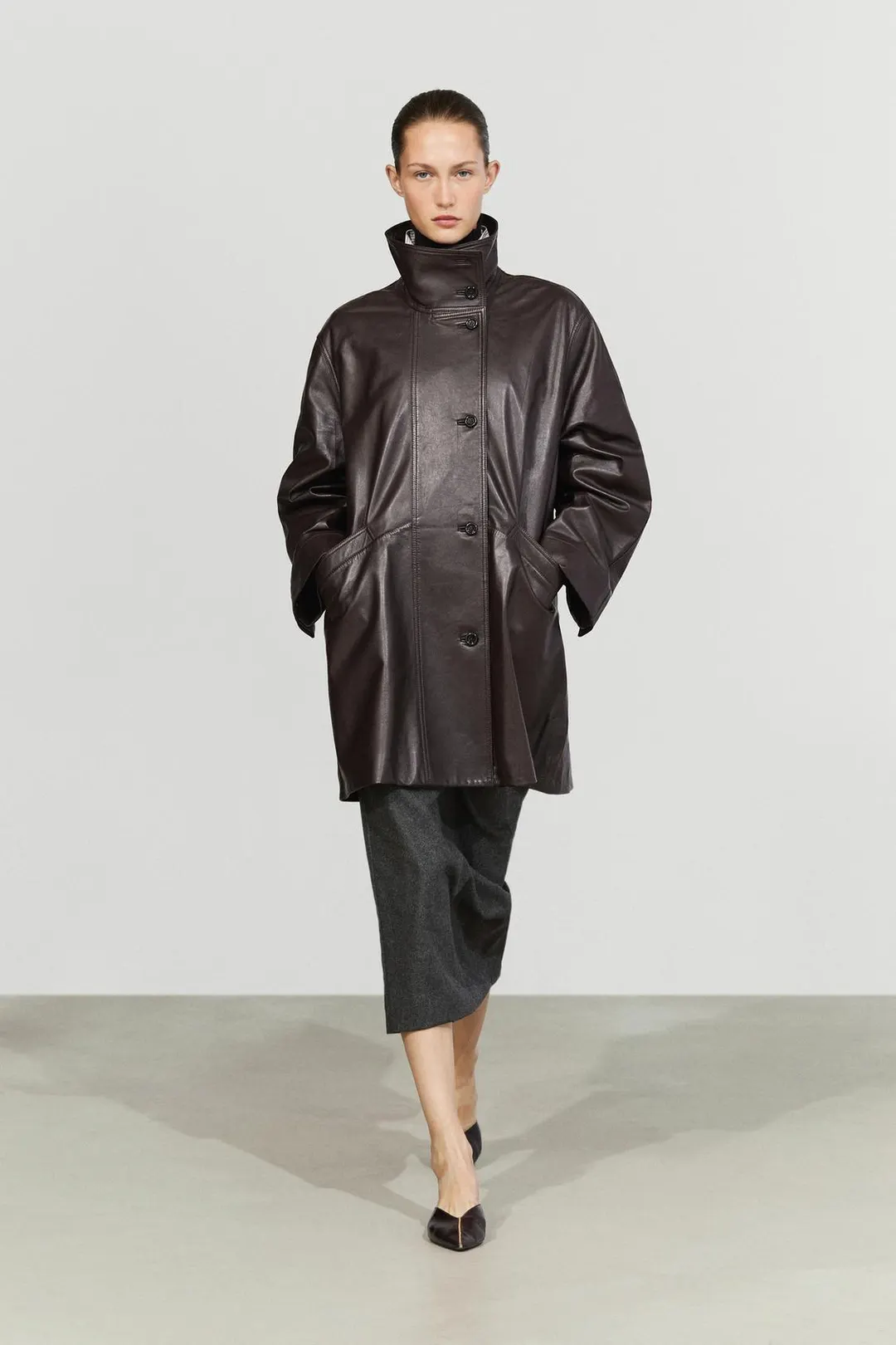 Куртка из кожи наппа с карманами, Massimo Dutti