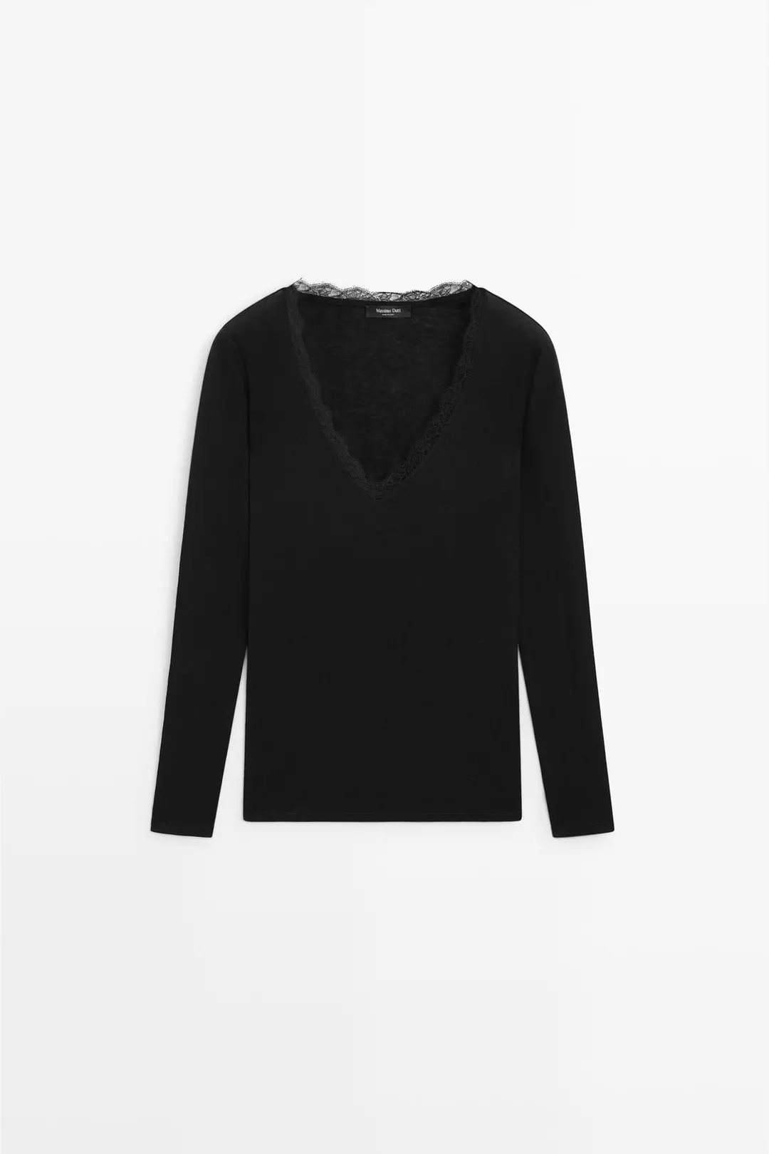 Футболка с длинными рукавами и бельевой отделкой, Massimo Dutti