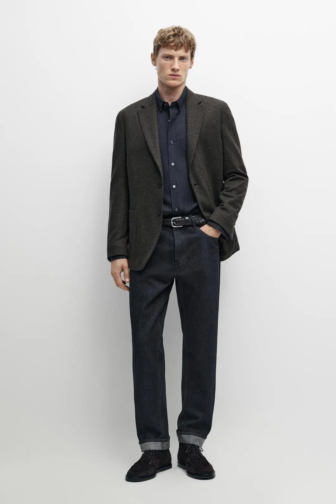 Пиджак из 100% шерсти с узором «гусиная лапка», Massimo Dutti