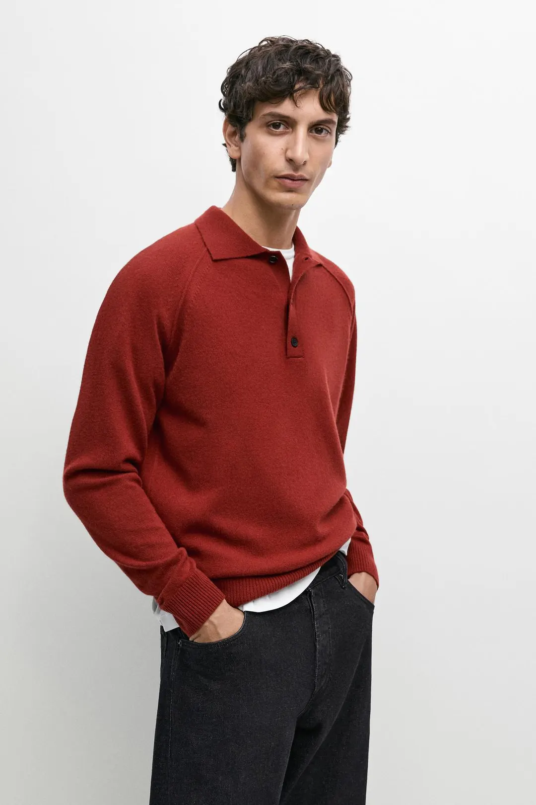 Свитер-поло из 100% шерсти, Massimo Dutti