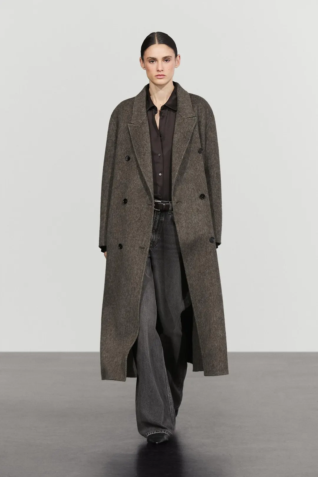 Длинное двубортное пальто из смесовой шерсти, Massimo Dutti