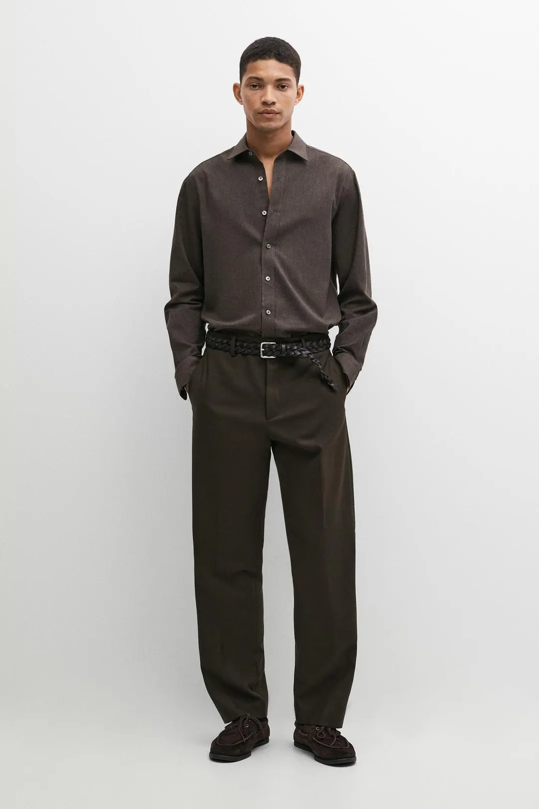 Рубашка прямого кроя из меланжевой саржи из 100% хлопка, Massimo Dutti