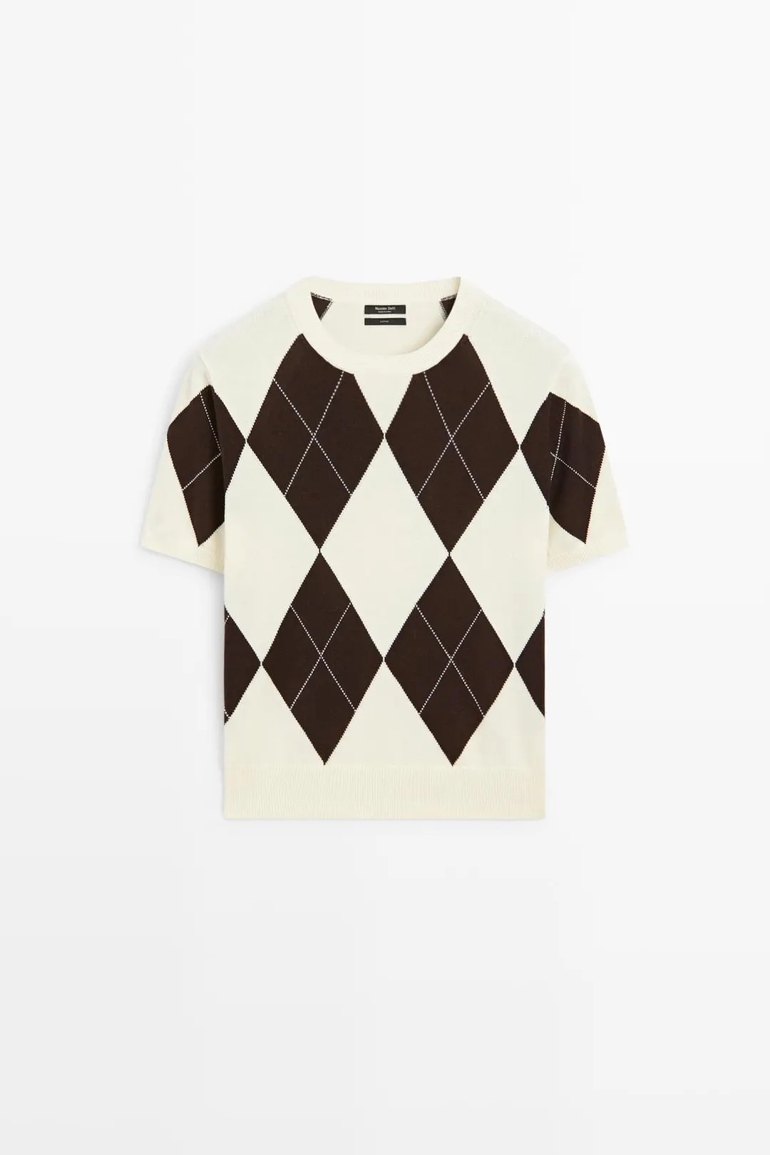 Свитер с коротким рукавом из 100% хлопка с ромбами, Massimo Dutti