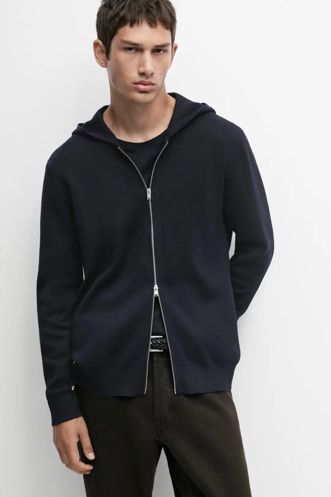 Кардиган вязаный с капюшоном из 100% хлопка, Massimo Dutti