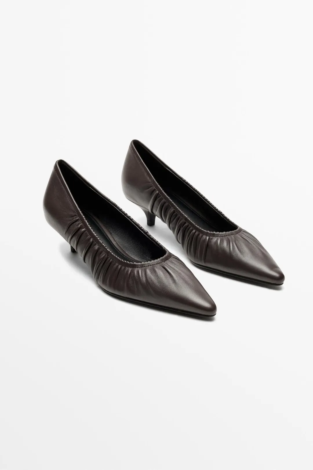 Туфли кожаные на каблуке со сборками, Massimo Dutti