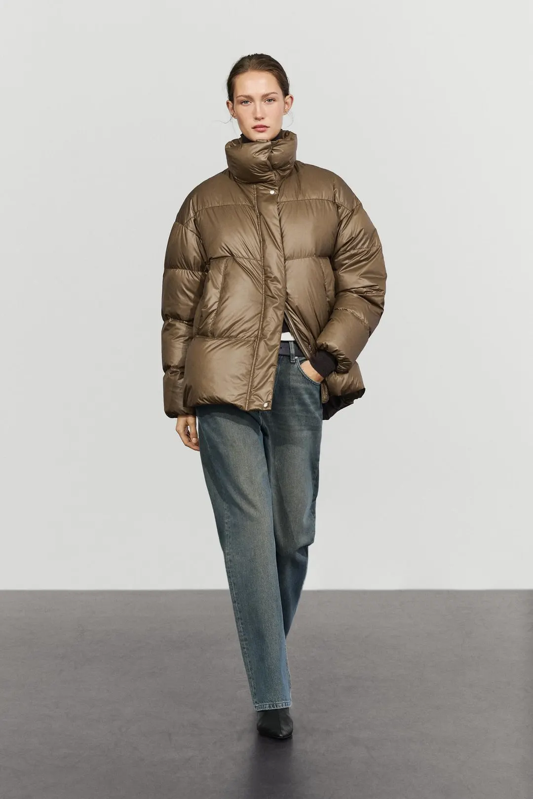 Пуховик с клетчатой внутренней отделкой, Massimo Dutti