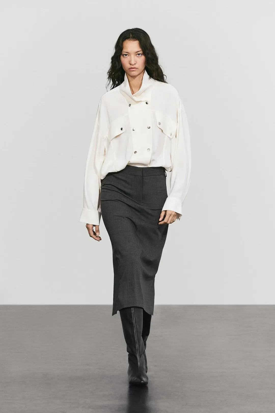 Юбка миди прямая из смесовой шерсти, Massimo Dutti