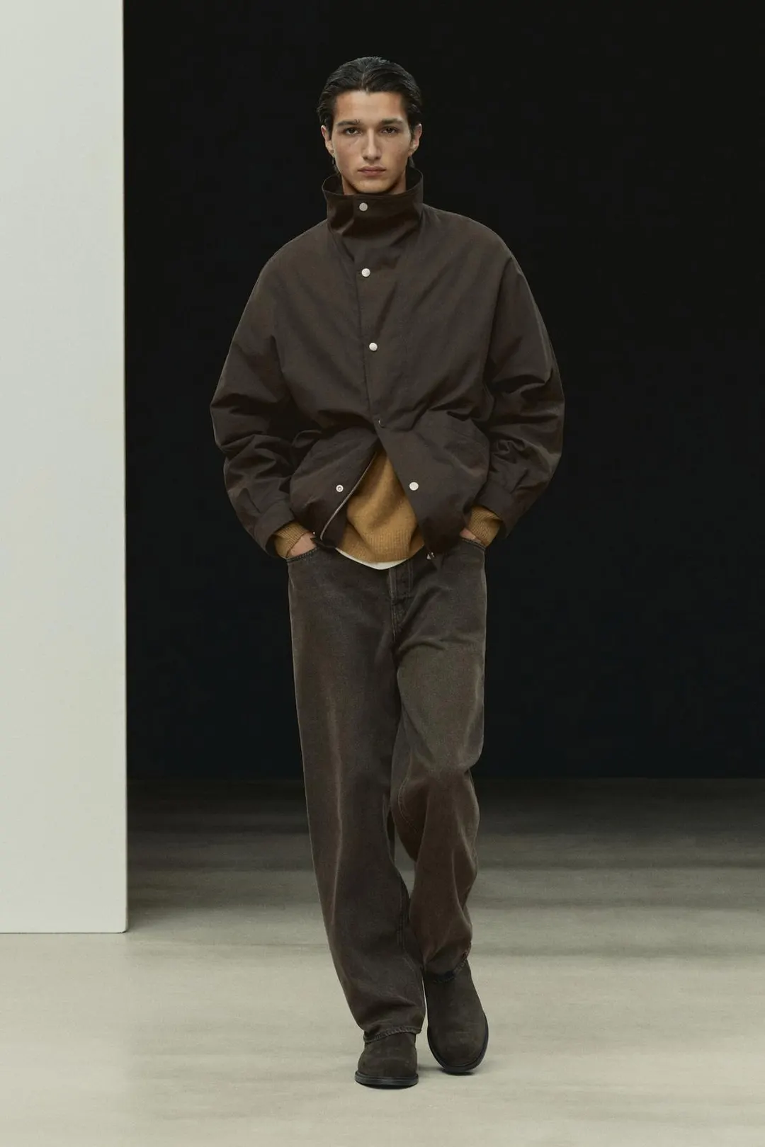 Куртка из смесового хлопка с воротником-трубой, Massimo Dutti