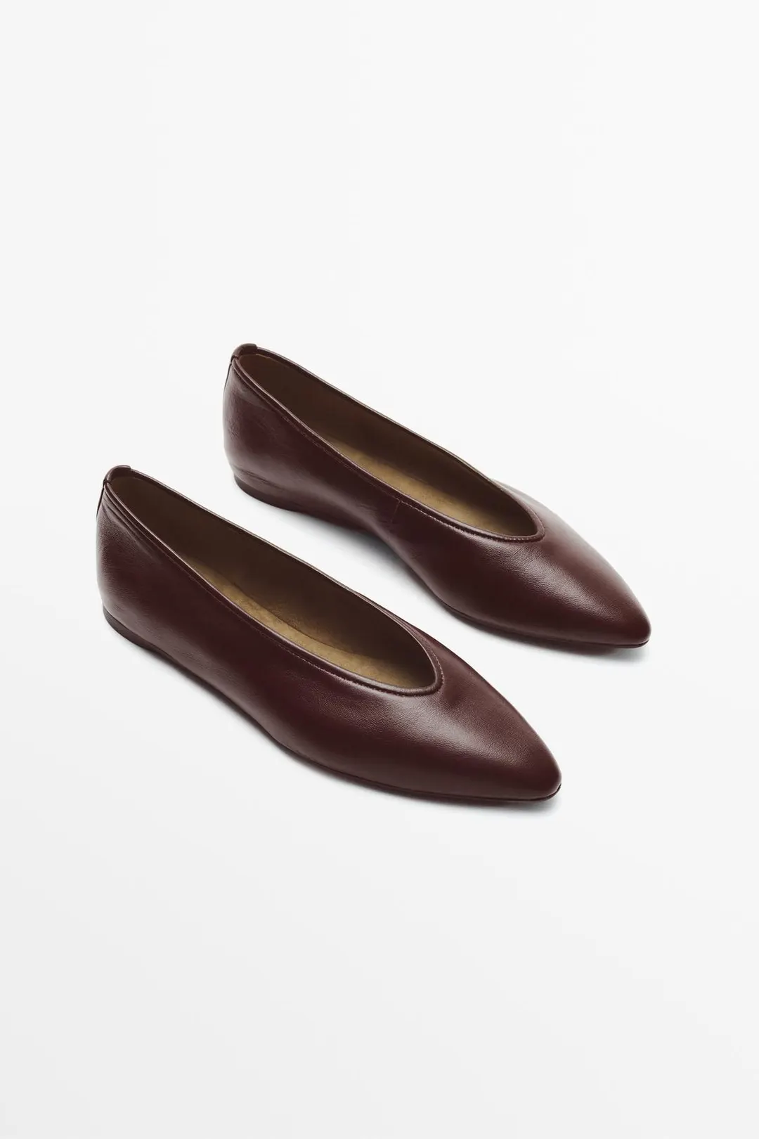 Балетки с острым носом из мягкой кожи, Massimo Dutti