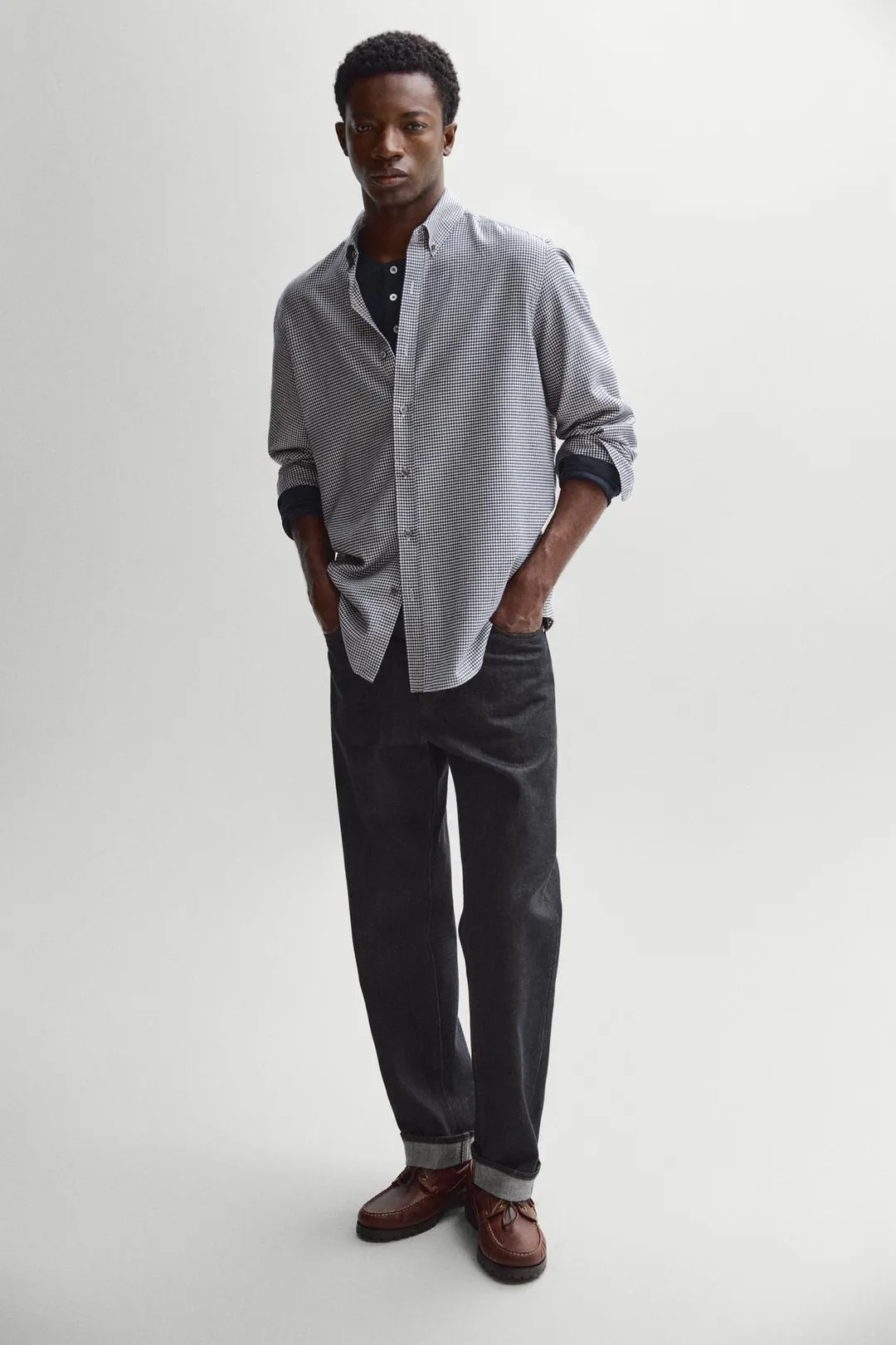 Рубашка прямого кроя из 100% хлопка в клетку, Massimo Dutti
