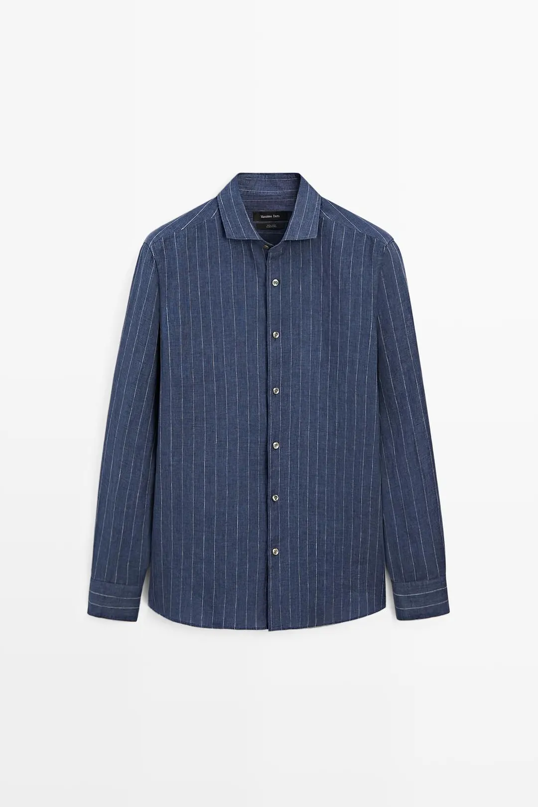 Рубашка прямого кроя в полоску из 100% льна делаве, Massimo Dutti