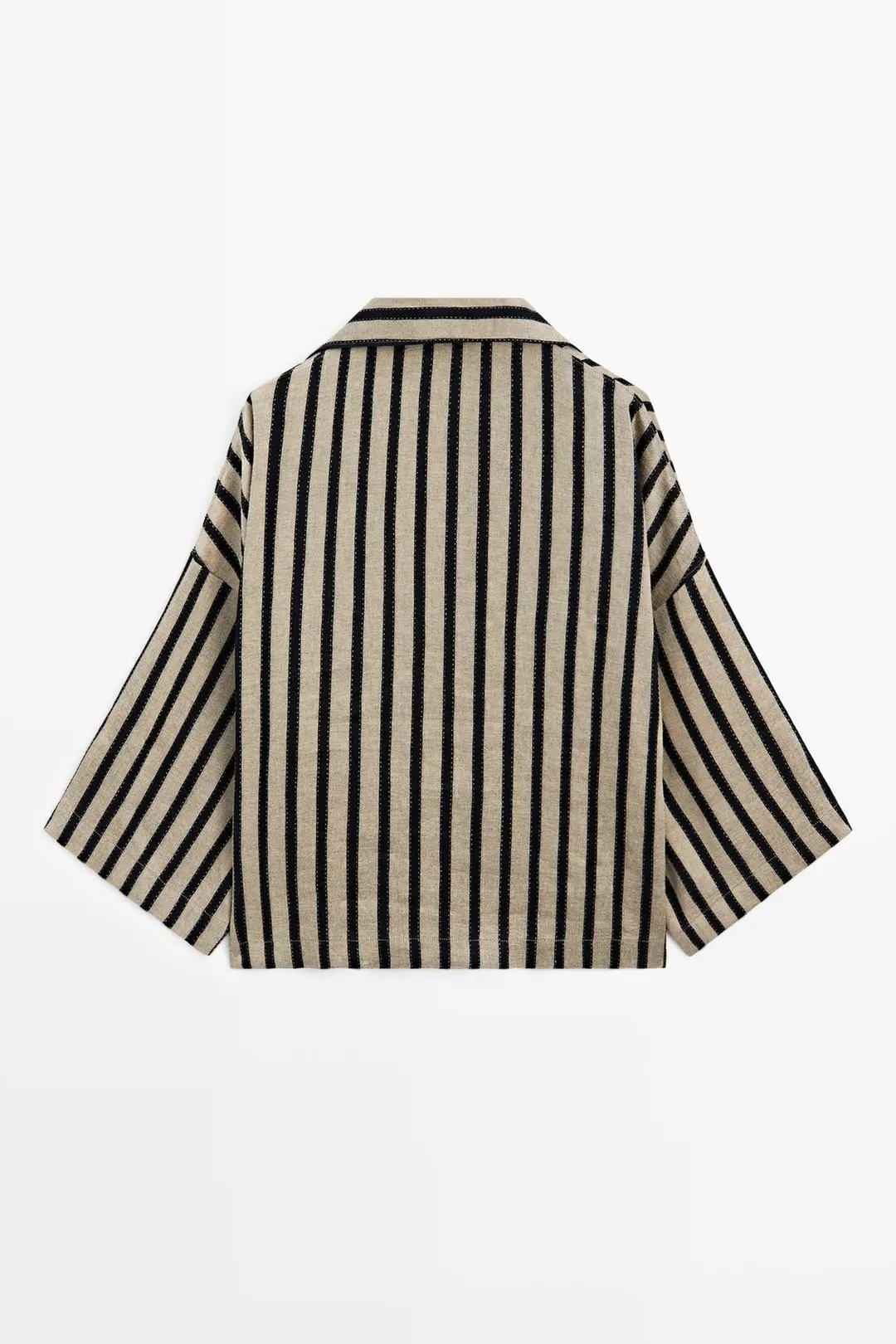 Блузка оверсайз из смесового льна в полоску, Massimo Dutti