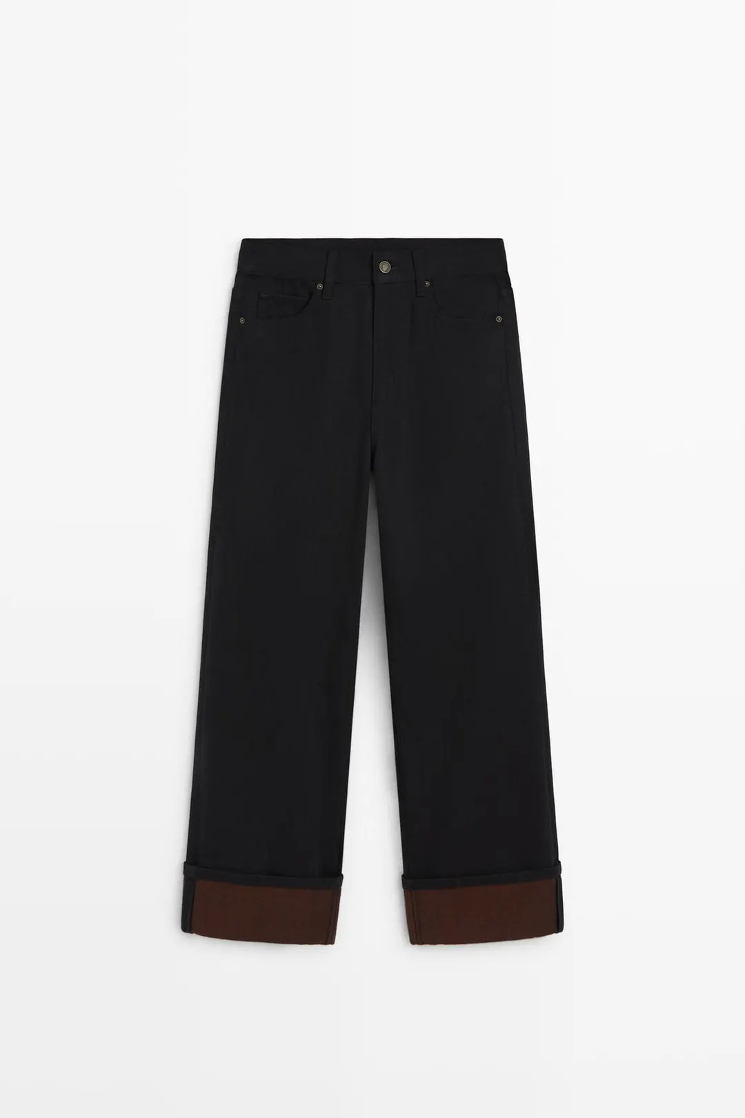 Джинсы широкие со средней посадкой и отворотами, Massimo Dutti