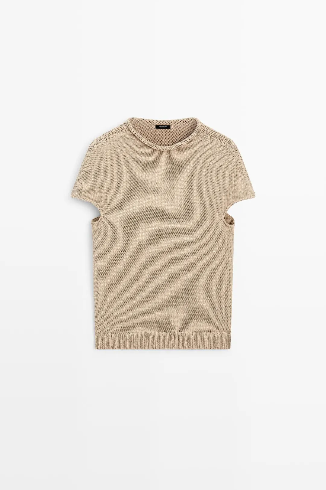 Свитер с короткими рукавами и воротником-стойкой из смесового хлопка, Massimo Dutti