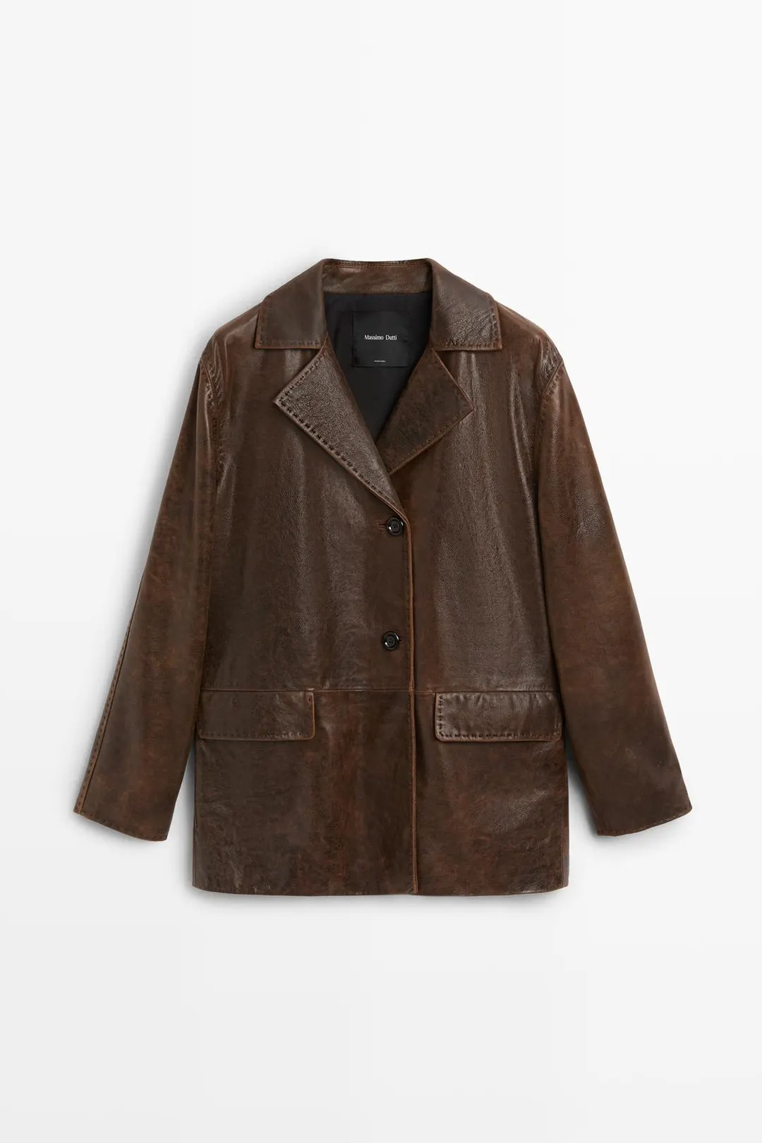 Кожаный пиджак с эффектом потертости, Massimo Dutti