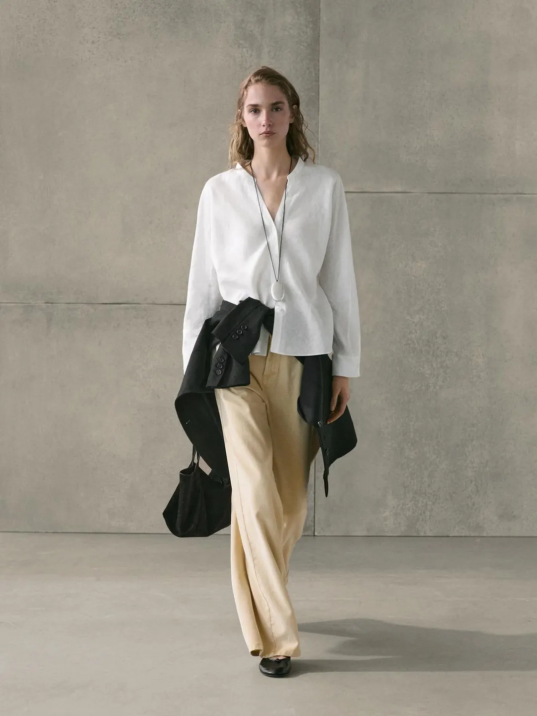 Рубашка из 100% льна с воротником-стойкой, Massimo Dutti