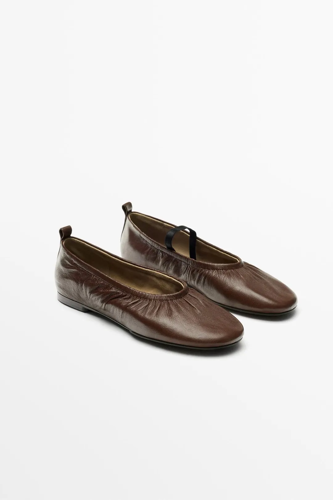 Балетки кожаные со сборками, Massimo Dutti