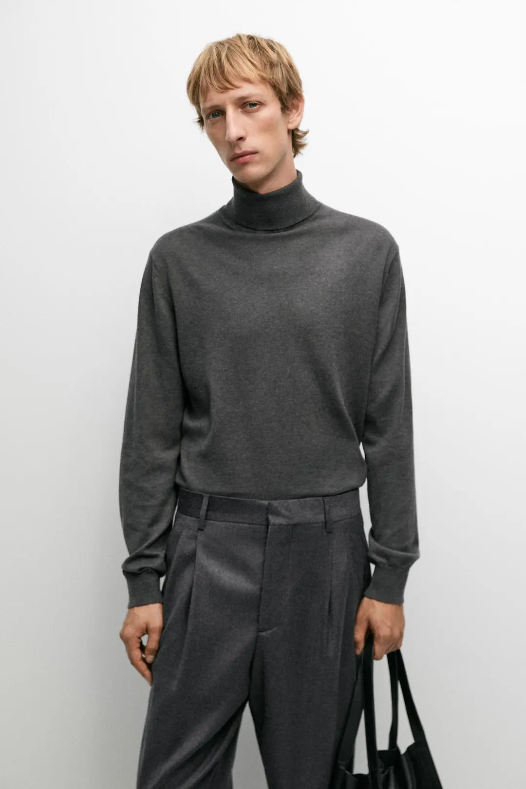 Свитер с высоким воротником из смесового хлопка, Massimo Dutti