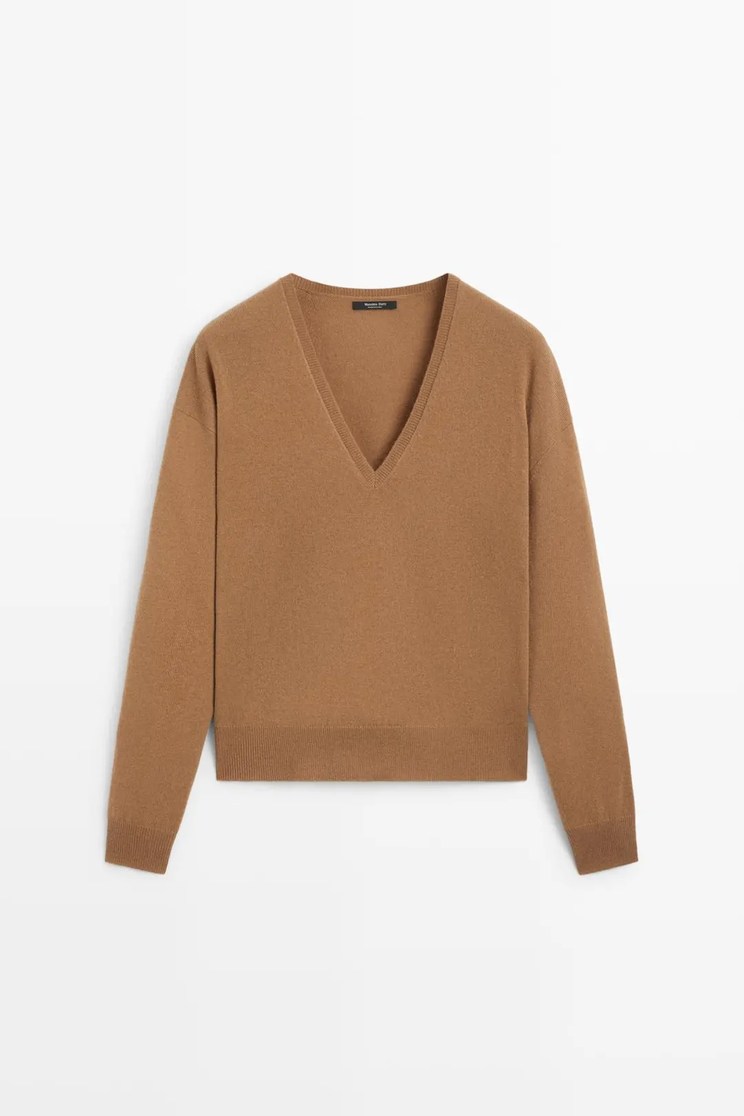 Свитер вязаный с V-образным вырезом из смесовой шерсти, Massimo Dutti