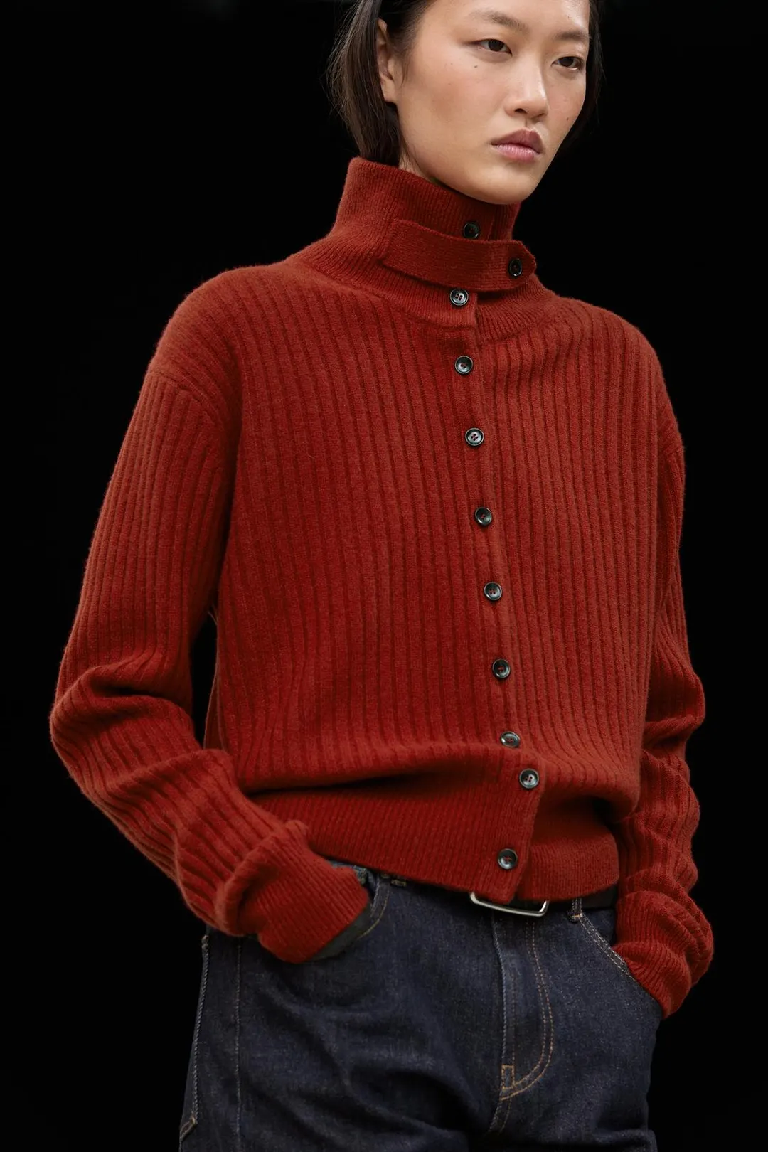 Кардиган в рубчик с хлястиком, Massimo Dutti