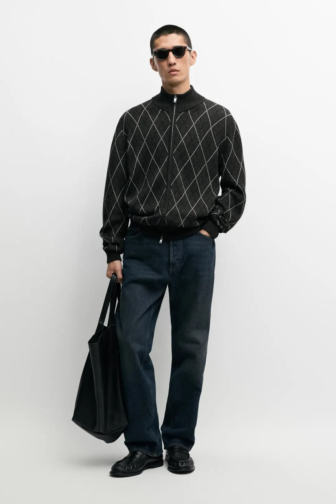 Кардиган вязаный из смесовой шерсти с узором аргайл, Massimo Dutti