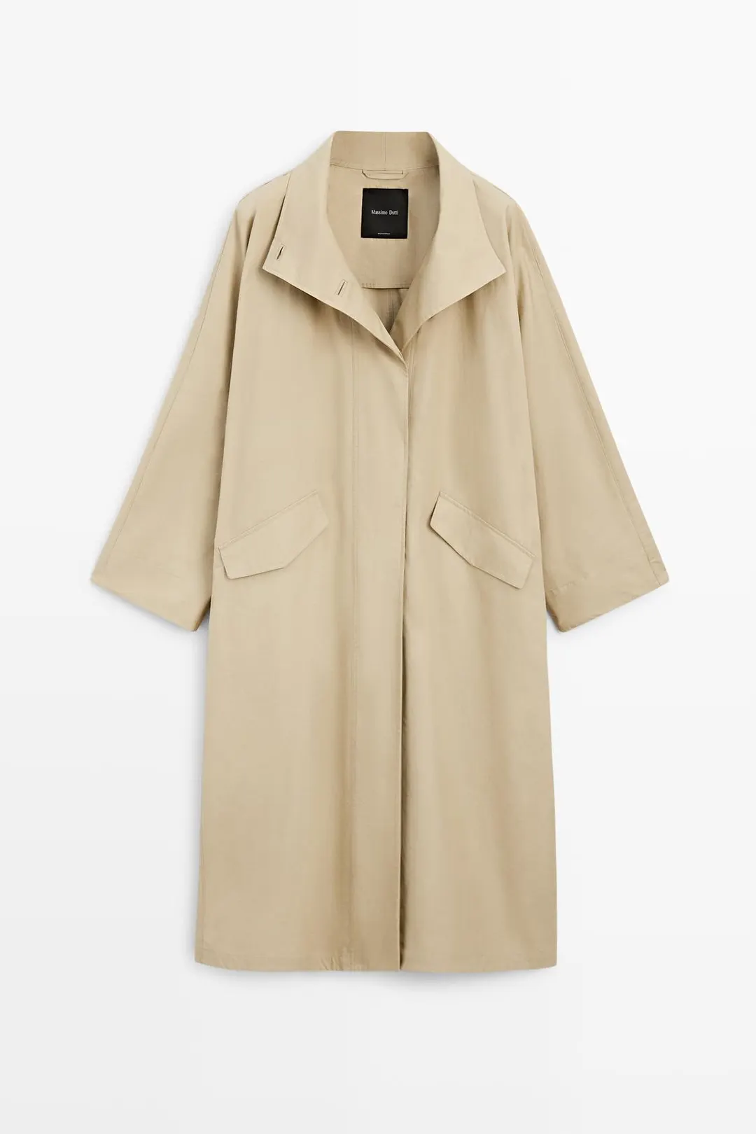 Тренч с высоким воротником из 100% хлопка, Massimo Dutti