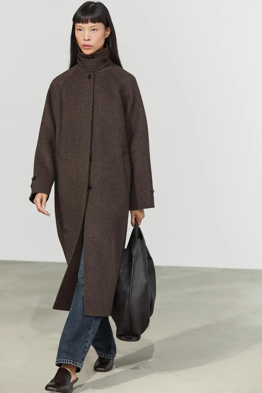 Длинное пальто из меланжевой смесовой шерсти, Massimo Dutti
