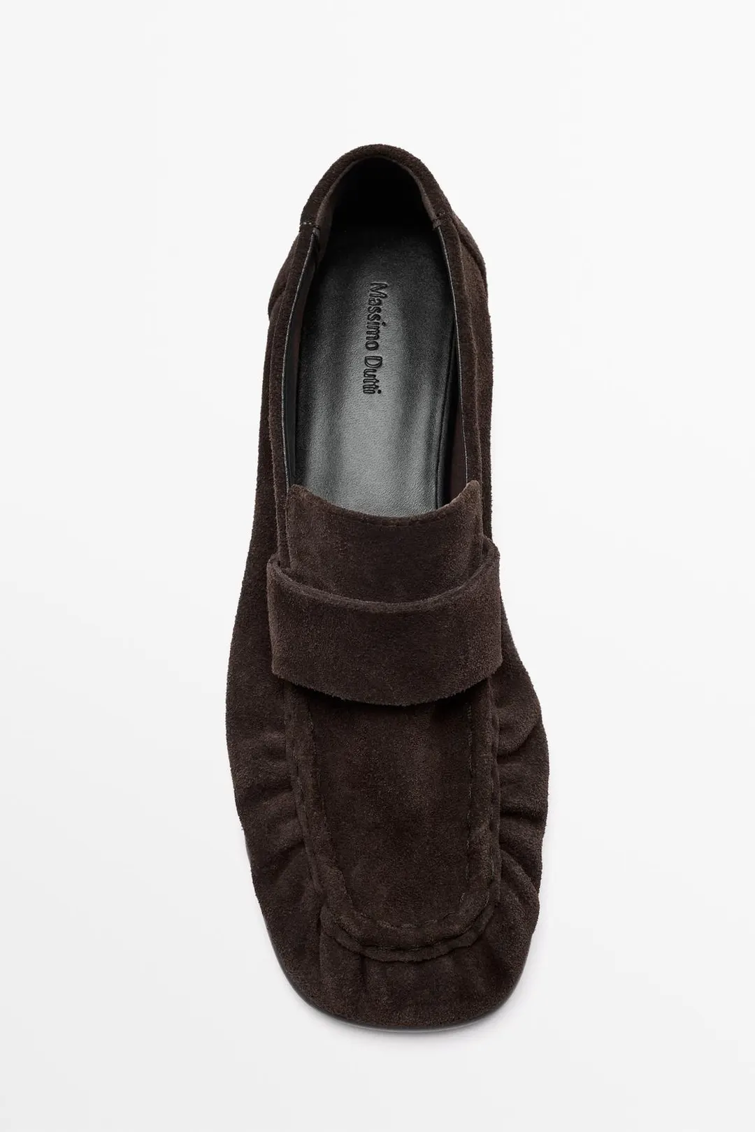 Лоферы из замшевого спилка со сборками, Massimo Dutti