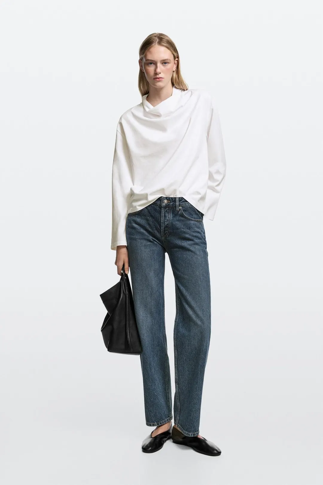 Джинсы-сигареты со средней посадкой и необработанным краем, Massimo Dutti
