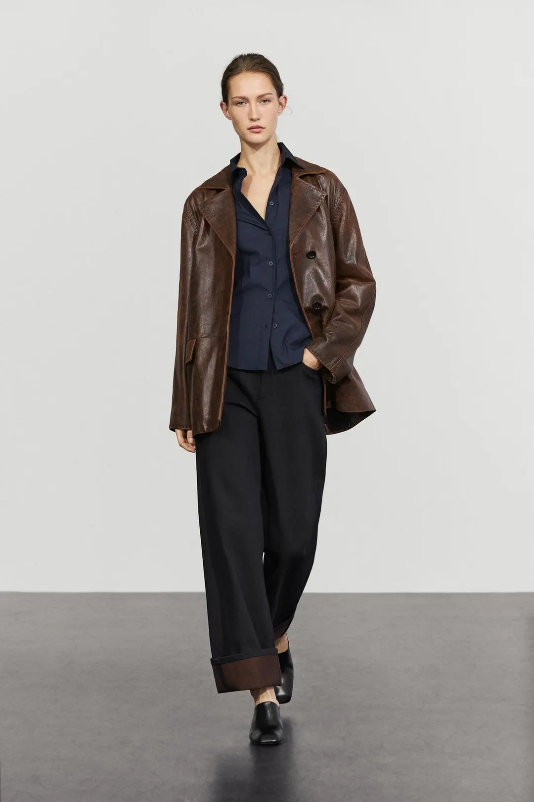 Кожаный пиджак с эффектом потертости, Massimo Dutti