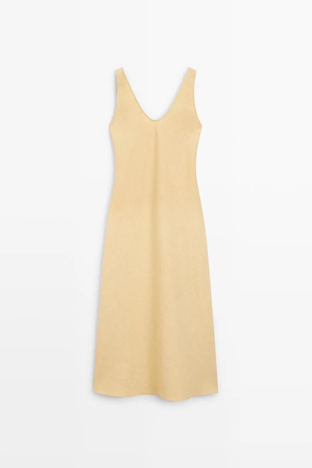 Платье миди из 100% льна на бретелях, Massimo Dutti