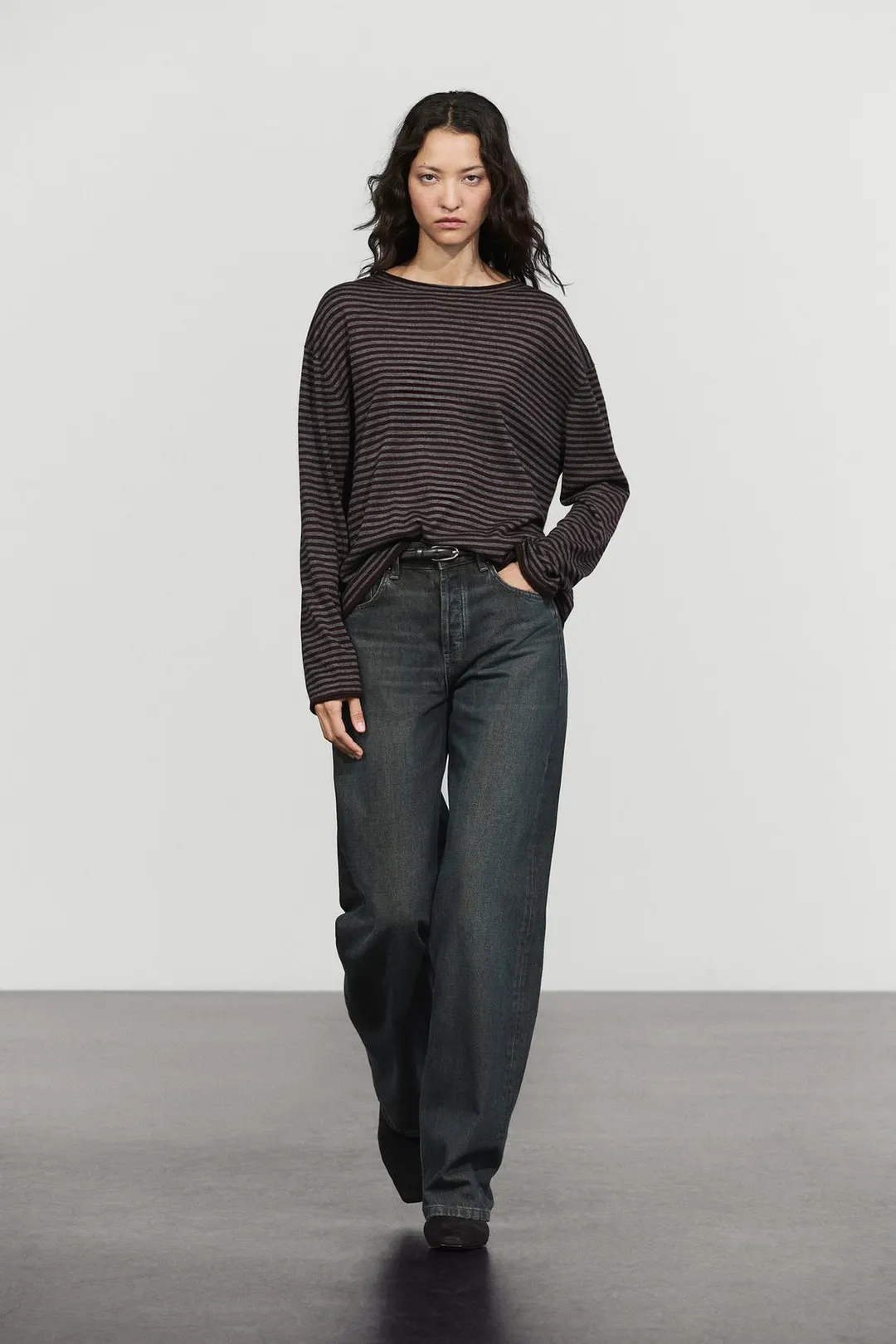 Свитер в полоску с воротником-стойкой, Massimo Dutti