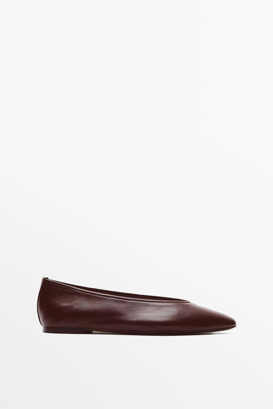Балетки с острым носом из мягкой кожи, Massimo Dutti