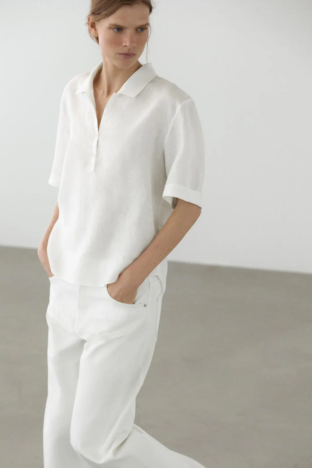 Льняная рубашка поло с короткими рукавами, Massimo Dutti