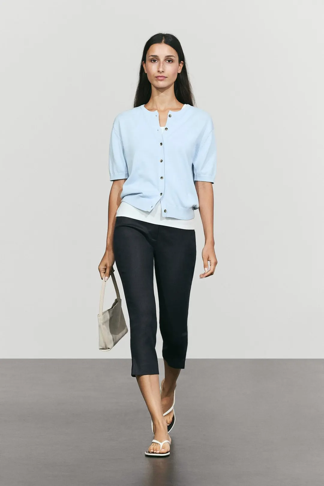 Кардиган вязаный с короткими рукавами из 100% хлопка, Massimo Dutti