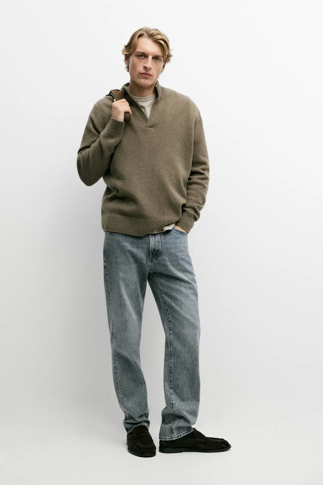 Свитер из 100% шерсти с воротником-стойкой, Massimo Dutti