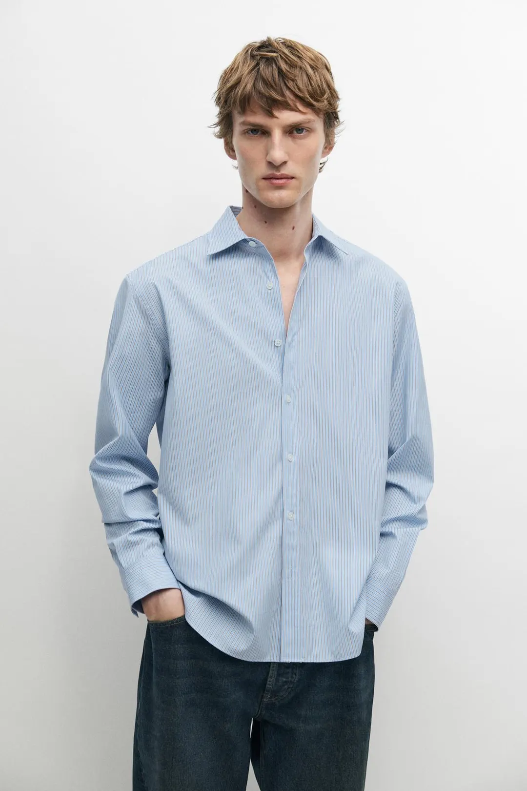 Полосатая рубашка свободного кроя из 100% хлопка, Massimo Dutti