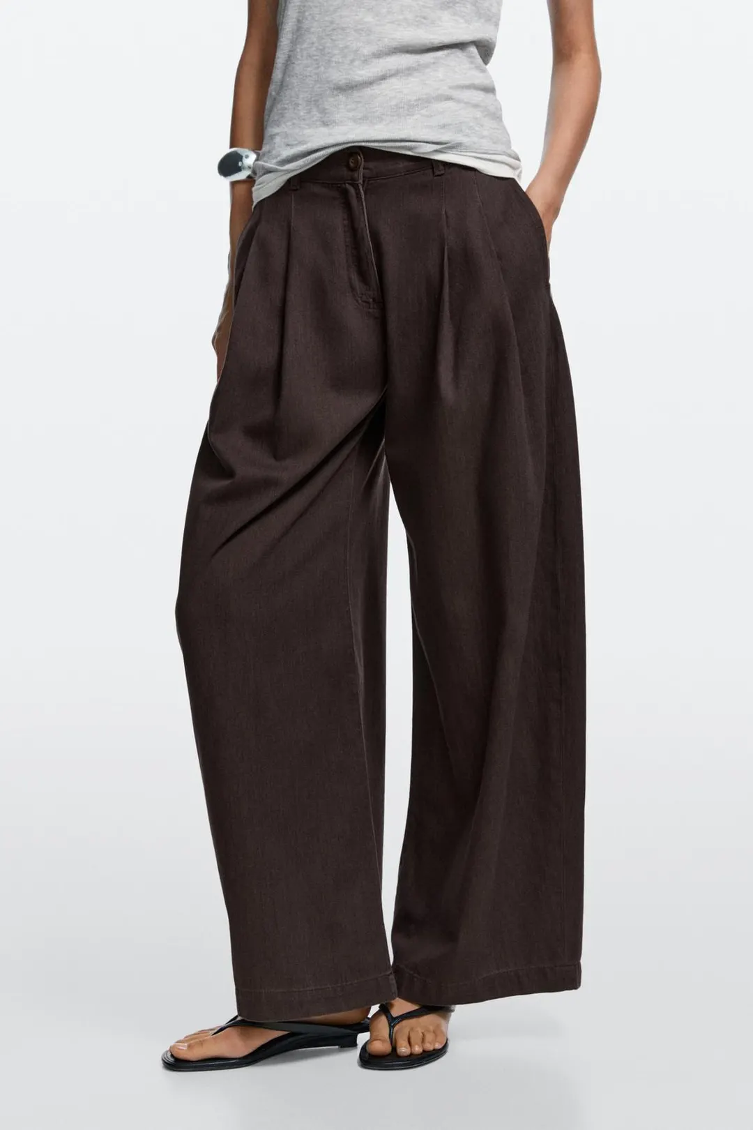 Джинсы-бочонки со складками, Massimo Dutti